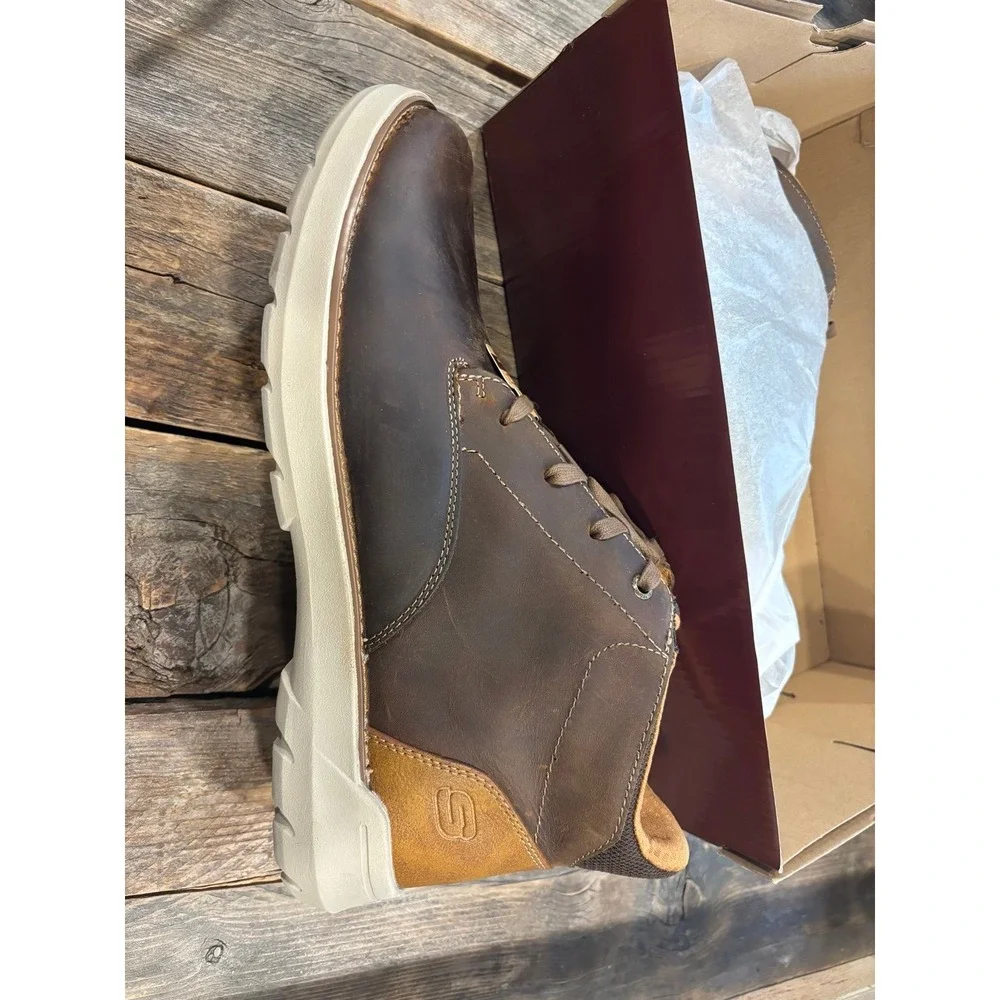 Skechers Mens Doveno Molens Dark Brown Leather Boots 66237/CDB Size 12‎ NEW